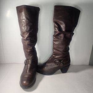 DANSKO WOMEN'S TALL BOOTS BROWN LEATHER ZIPPER HEELED 39
